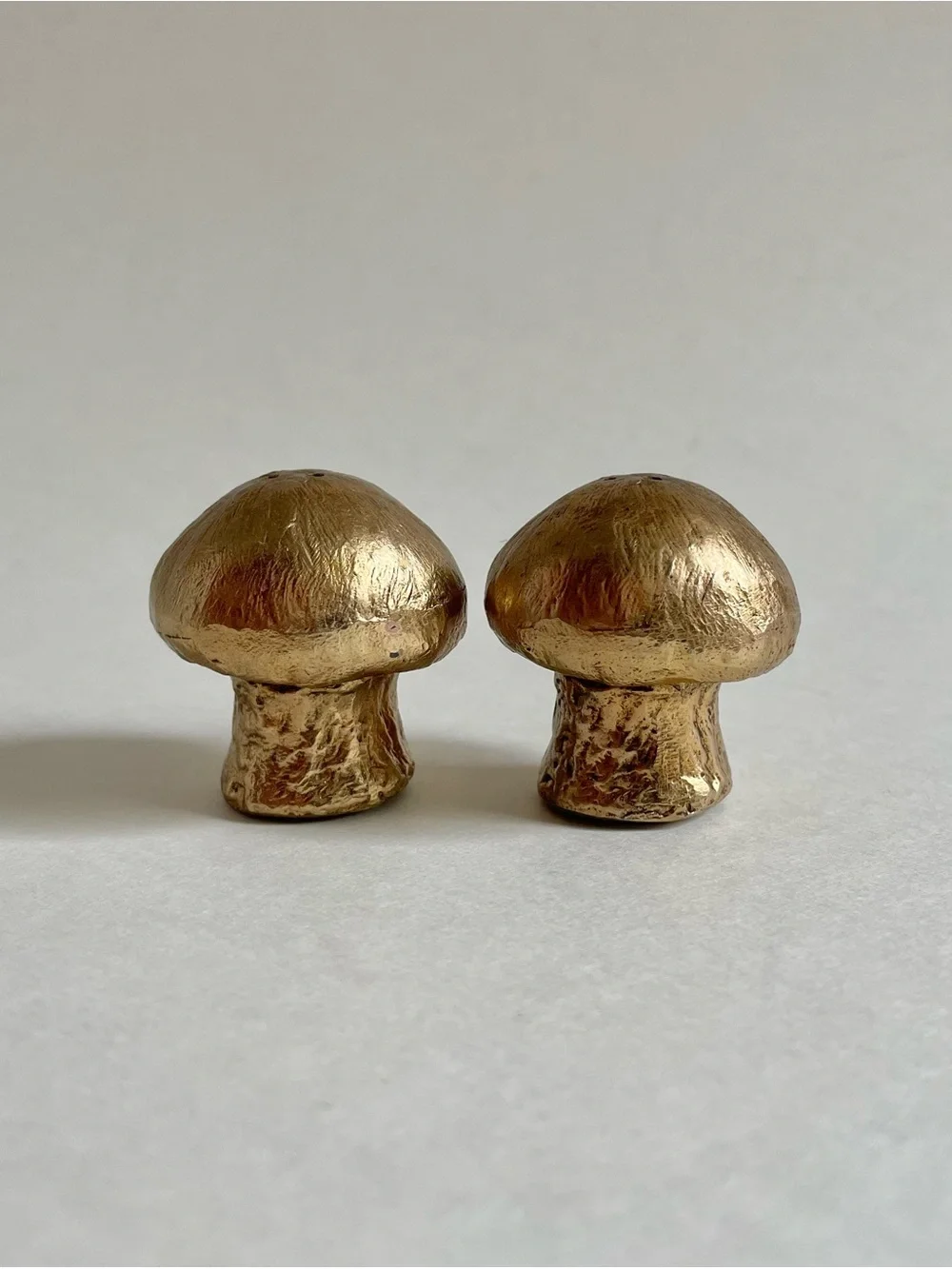 Small Mushroom Salt & Pepper Shakers Gold Tone Whimsical